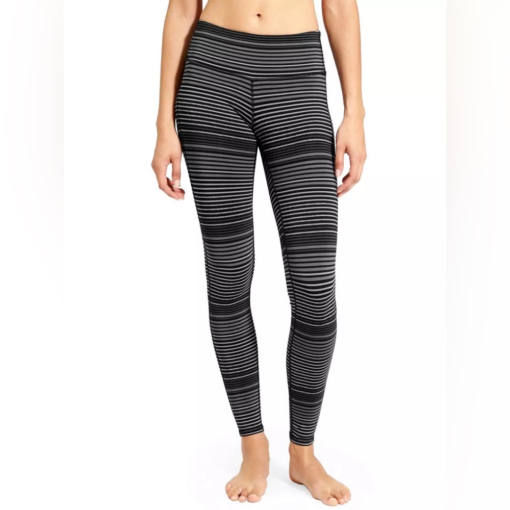 Athleta‎ Colorblock Stripe Chaturanga Tight Leggings Black/Grey Med Yoga Running